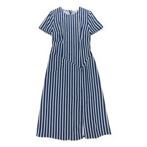 NWT Boden Classic Striped Asymmetric Midi Dress Navy Ivory Stripe Nautical Boho